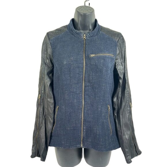 Alpinestars by Denise‎ Focil navy tweed black  leather protective moto jacket M - Picture 1 of 8